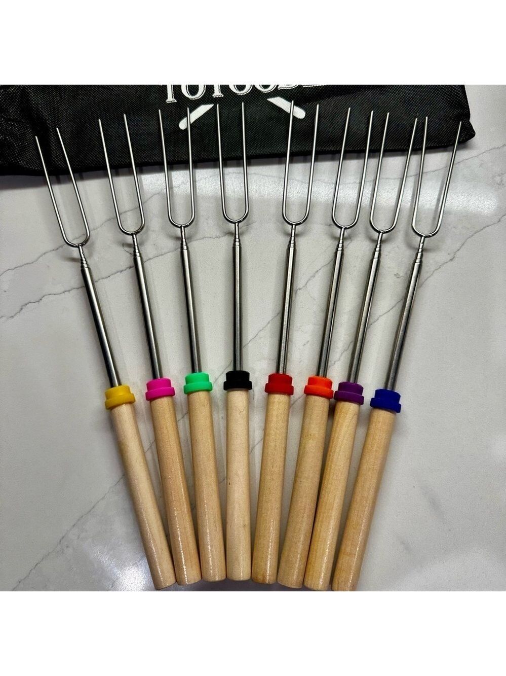 Totoose Set of 8 Telescoping Marshmallow or Hotdog Roasting Sticks Wooden handle